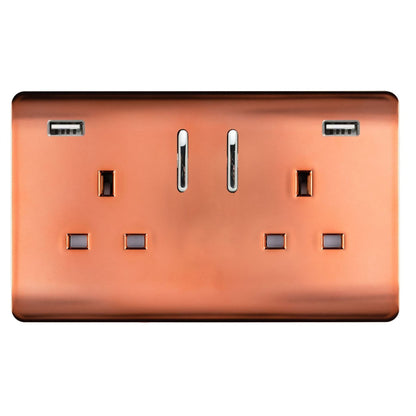 Trendi Switch 2 Gang USB 3100mA Plug Socket in Copper