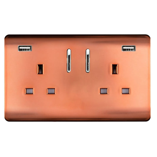 Trendi Switch 2 Gang USB 3100mA Plug Socketin Copper