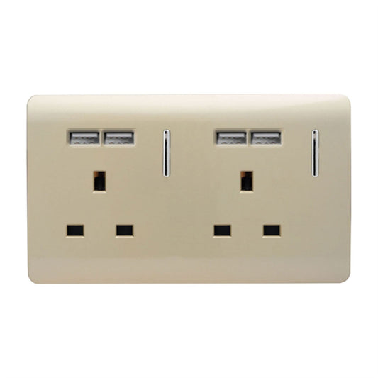 Trendi Switch 2 Gang 4 Port USB 2100mA Plug Socketin Champagne Gold