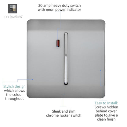 Trendi Switch 1 Gang 20 Amp Heavy Duty Rocker Switch in Brushed Steel