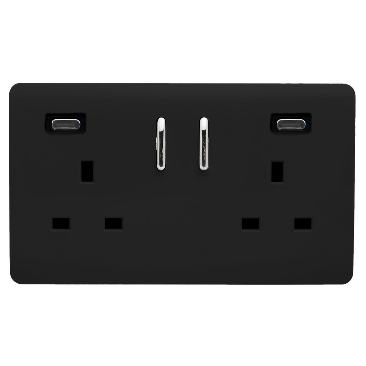 Trendi Switch 2 Gang USB 45W Type C USB Plug Socket in Piano Black