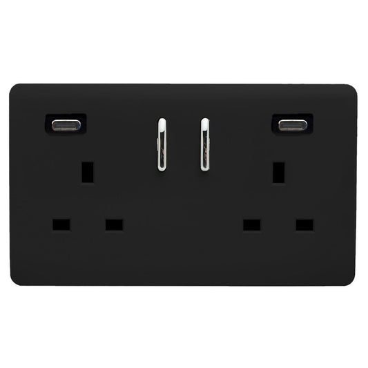 Trendi Switch 2 Gang USB 45W Type C USB Plug Socket in Piano Black