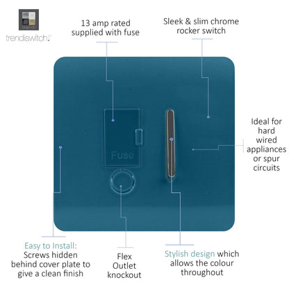 Trendi Switch 13 Amp Fused Spur with Flex Outlet in Ocean Blue