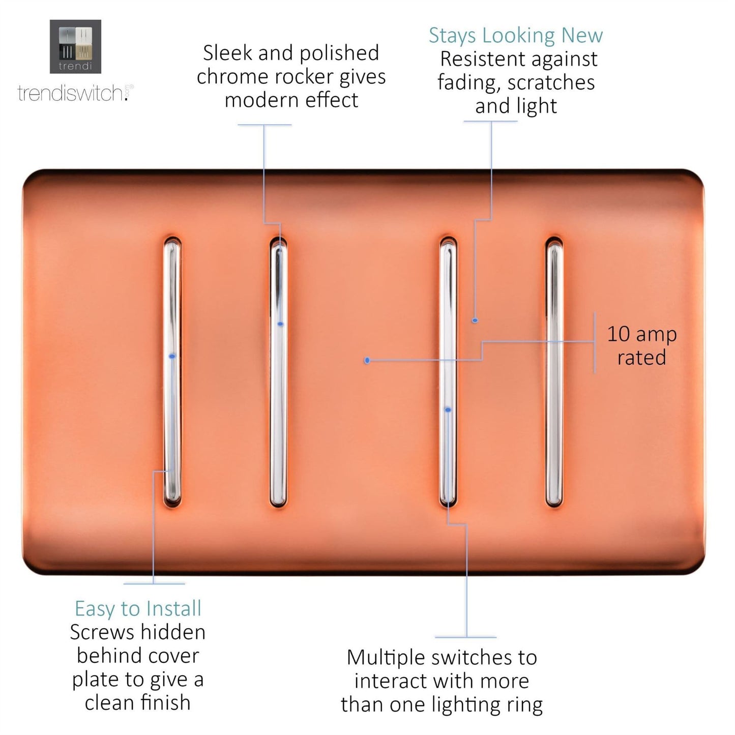 Trendi Switch 4 Gang 1 or 2 Way Light Switchin Copper