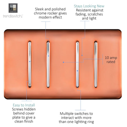 Trendi Switch 4 Gang 1 or 2 Way Light Switch in Copper
