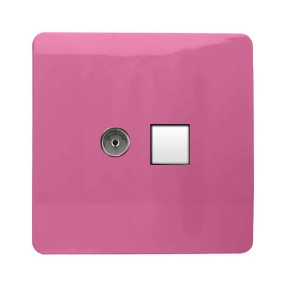 Trendi Switch 2 Gang Female TV Co-Axial & Telephone Slave Sockets in Candy Pink