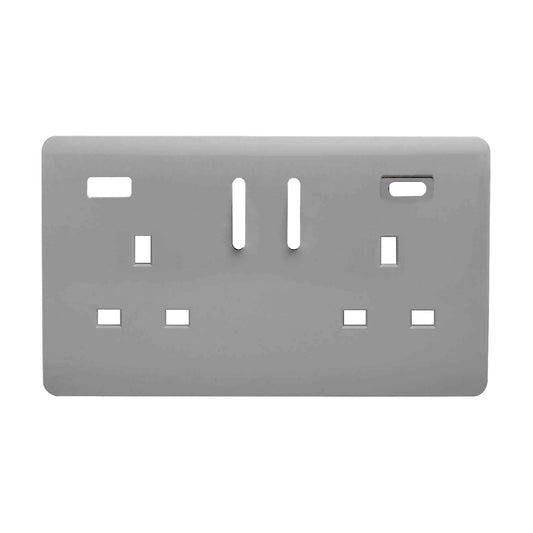Trendi Switch 2 Gang Type A&C USB Spare Faceplate For Modern Designer Plug Socket in Light Grey