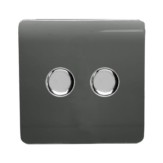 Trendi Switch 2 Gang 1 or 2 way 150w Rotary LED Dimmer Light Switchin Charcoal Grey
