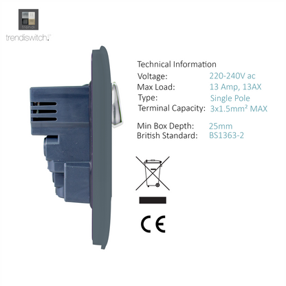 Trendi Switch 1 Gang USB 2100mA Plug Socket in Warm Grey