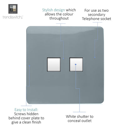 Trendi Switch 2 Gang Cat 3 Telephone Slave Socket in Cool Grey