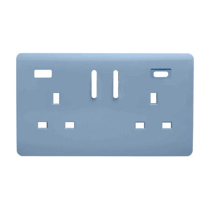 Trendi Switch 2 Gang Type A&C USB Spare Faceplate For Modern Designer Plug Socket in Sky Blue