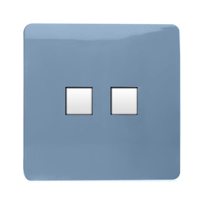Trendi Switch 2 Gang RJ45 Cat 5e PC Ethernet Socket in Sky Blue