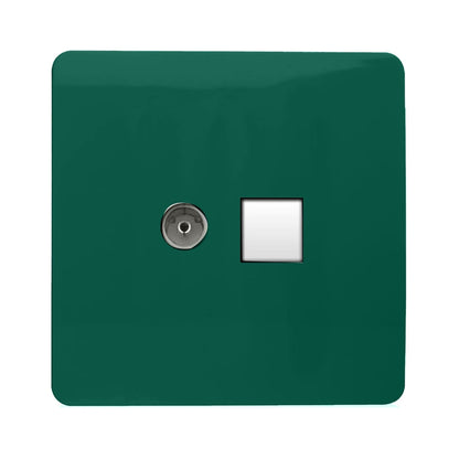 Trendi Switch 2 Gang Female TV Co-Axial & Telephone Slave Sockets in Dark Forest Green