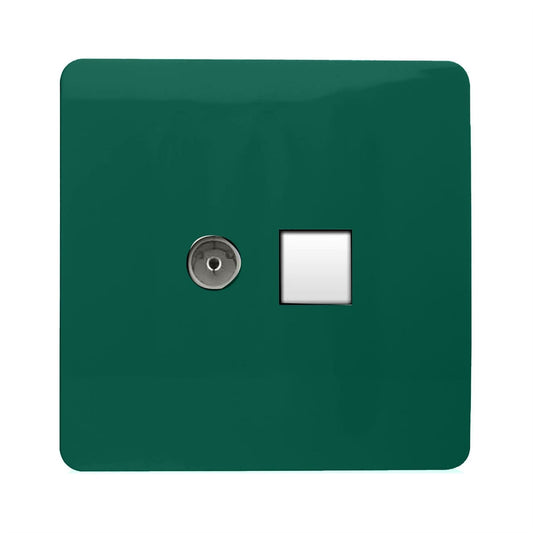 Trendi Switch 2 Gang Female TV Co-Axial & Telephone Slave Socketsin Dark Forest Green