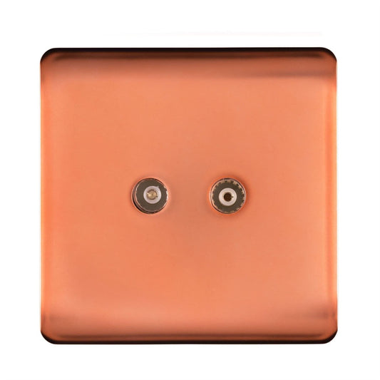 Trendi Switch 2 Gang Spare Faceplate For Co-Axial Modern Designer Television Socket in Copper