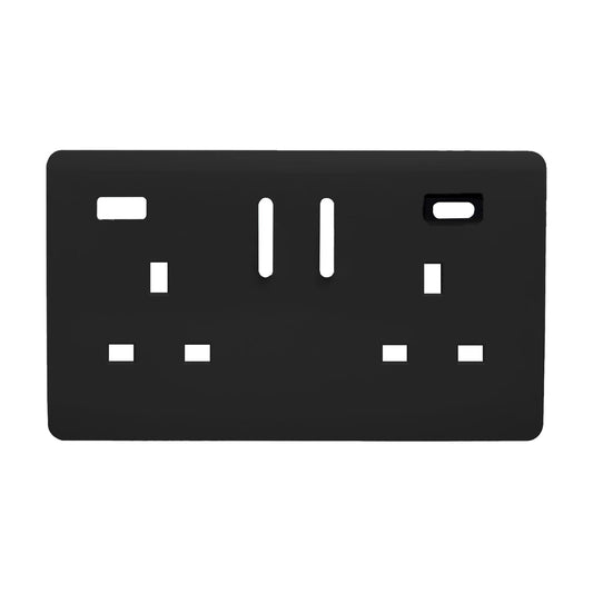 Trendi Switch 2 Gang Type A&C USB Spare Faceplate For Modern Designer Plug Socket in Piano Black