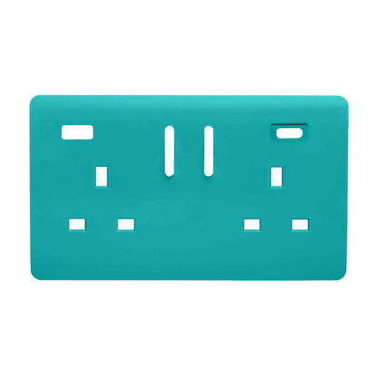 Trendi Switch 2 Gang Type A&C USB Spare Faceplate For Modern Designer Plug Socket in Bright Teal