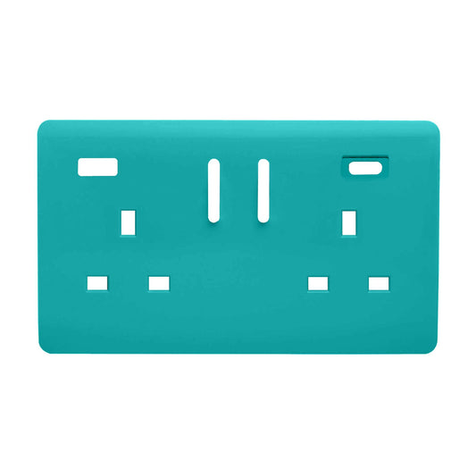 Trendi Switch 2 Gang Type A&C USB Spare Faceplate For Modern Designer Plug Socket in Bright Teal