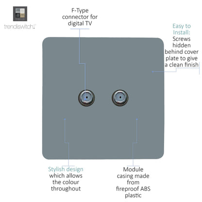 Trendi Switch 2 Gang Male F-Type Satellite Television Socket in Cool Grey