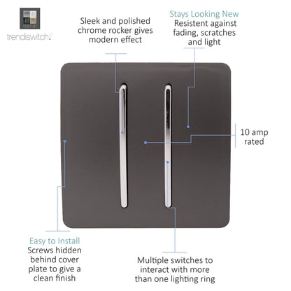 Trendi Switch 2 Gang 1 or 2 way Rocker Light Switch in Dark Mocha Brown