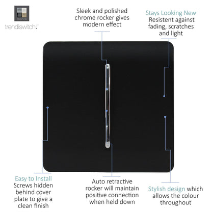 Trendi Switch 1 Gang Retractive Doorbell Switch in Matt Black