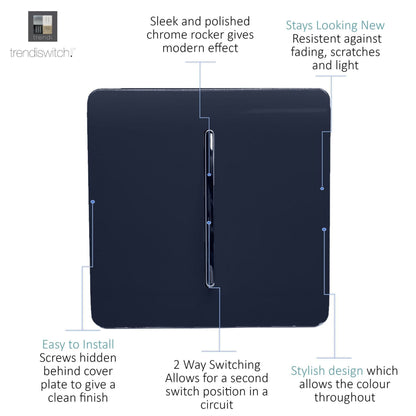 Trendi Switch 1 Gang 1 or 2 way Rocker Light Switch in Navy Blue