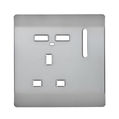 Trendi Switch 1 Gang USB Spare Faceplate For Modern Designer Plug Socket in Brushed Steel