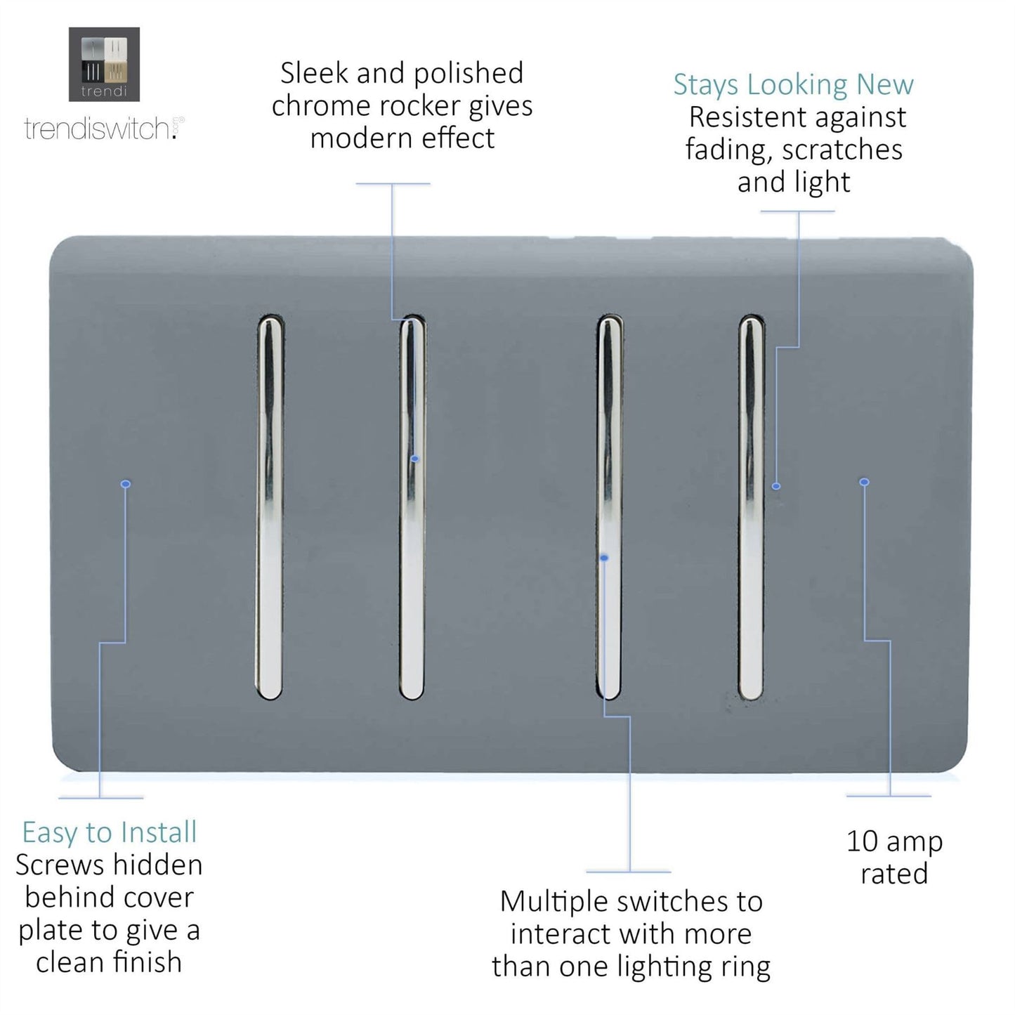 Trendi Switch 4 Gang 1 or 2 Way Light Switchin Warm Grey