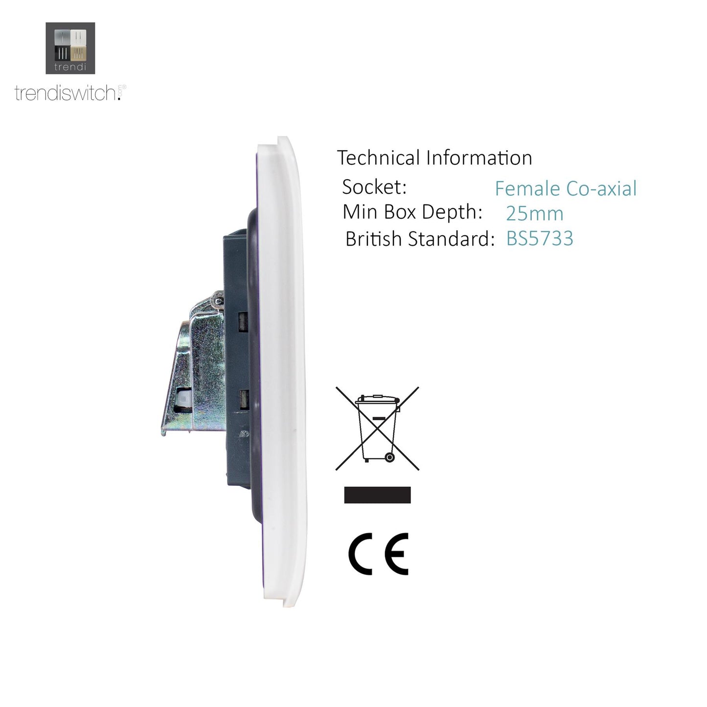 Trendi Switch 1 Gang Female Co-Axial Television Socket in Matt White - ART-TVMWH
