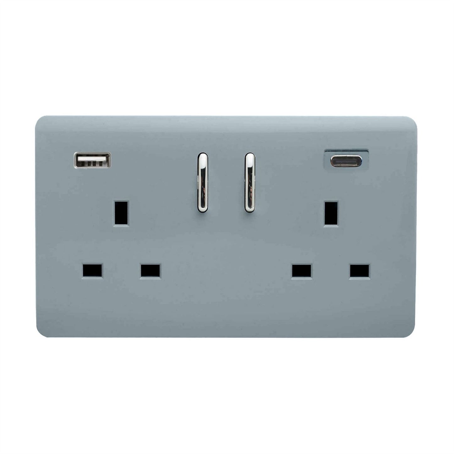 Trendi Switch 2 Gang USB 3100mA Type A & C USB Plug Socketin Cool Grey