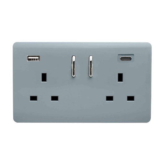 Trendi Switch 2 Gang USB 3100mA Type A & C USB Plug Socketin Cool Grey