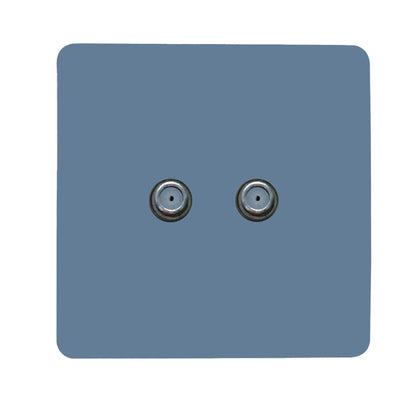 Trendi Switch 2 Gang Male F-Type Satellite Television Socket in Sky Blue