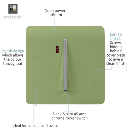 Trendi Switch 1 Gang 45 Amp Cooker Switch with Neon in Moss Green