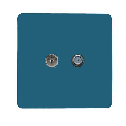 Trendi Switch TV Co-Axial & F-Type Satellite Socket in Ocean Blue