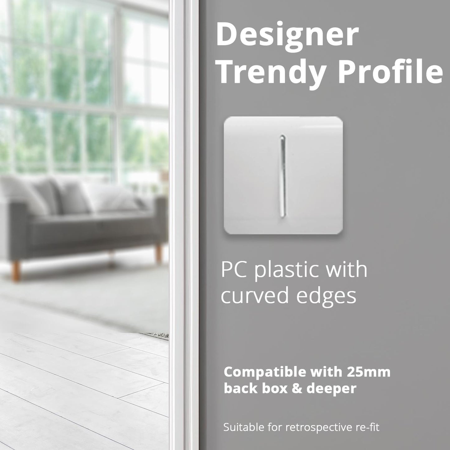Trendi 1 Gang 2 Way Artistic Modern 10 Amp Rocker Light Switch White ART-SS2WH