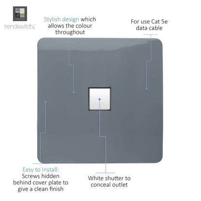 Trendi Switch 1 Gang RJ45 Cat 5e PC Ethernet Socket in Warm Grey