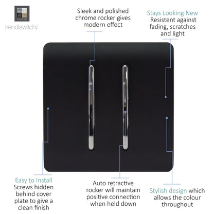 Trendi Switch 2 Gang Retractive Doorbell Switch in Matt Black