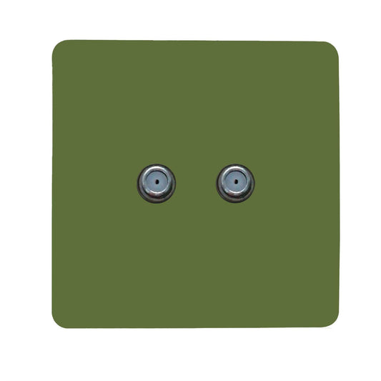 Trendi Switch 2 Gang Male F-Type Satellite Television Socketin Moss Green