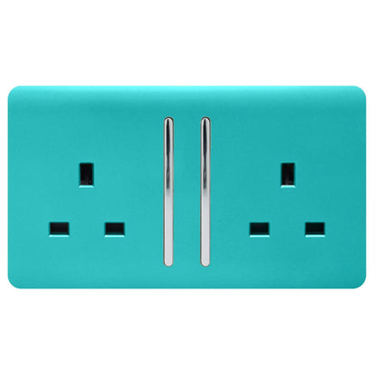Trendi Switch 2 Gang Long Switched Plug Socket in Bright Teal