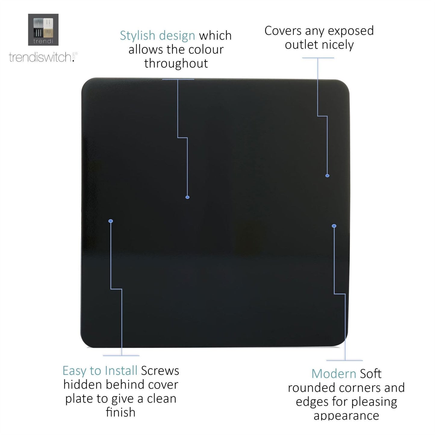 Trendi Switch Single Blanking Platein Piano Black