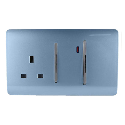 Trendi Switch 45 Amp Cooker Switch & 13 Amp Plug Socket with Neon in Sky Blue