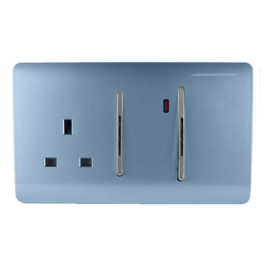 Trendi Switch 45 Amp Cooker Switch & 13 Amp Plug Socket with Neonin Sky Blue