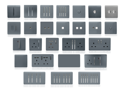 Trendi 4 Gang 2 Way 240V 100w LED Dimmer Screwless Raised Front Plate Plastic Artistic Modern Glossy 10 Amp Chrome Single Electrical Wall Light Switch in Warm Grey - ART-4LDMWG