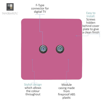 Trendi Switch 2 Gang Male F-Type Satellite Television Socket in Candy Pink