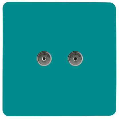 Trendi Switch 2 Gang Female Co-Axial Television Socket in Bright Teal
