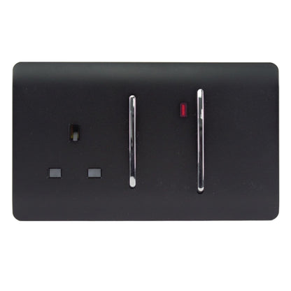 Trendi Switch 45 Amp Cooker Switch & 13 Amp Plug Socket with Neon in Matt Black