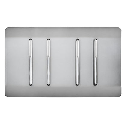 Trendi Switch 4 Gang Light Switch (3x 1 or 2 Way & 1 x Intermediate)in Brushed Steel