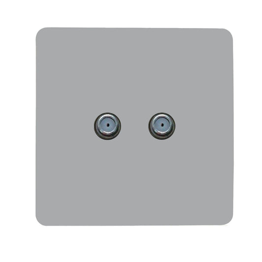 Trendi Switch 2 Gang Male F-Type Satellite Television Socketin Platinum Silver