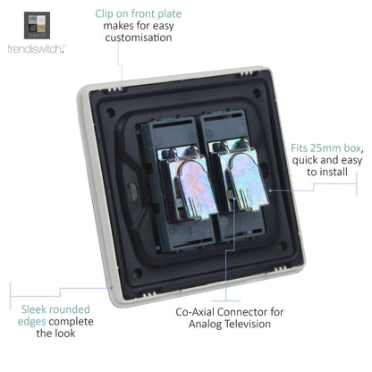 Trendi Switch 2 Gang Female Co-Axial Television Socket in Copper