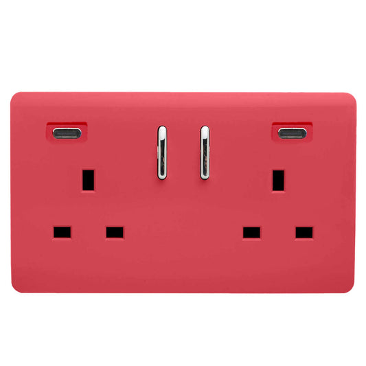 Trendi Switch 2 Gang USB 65W Type C USB Plug Socket in Strawberry